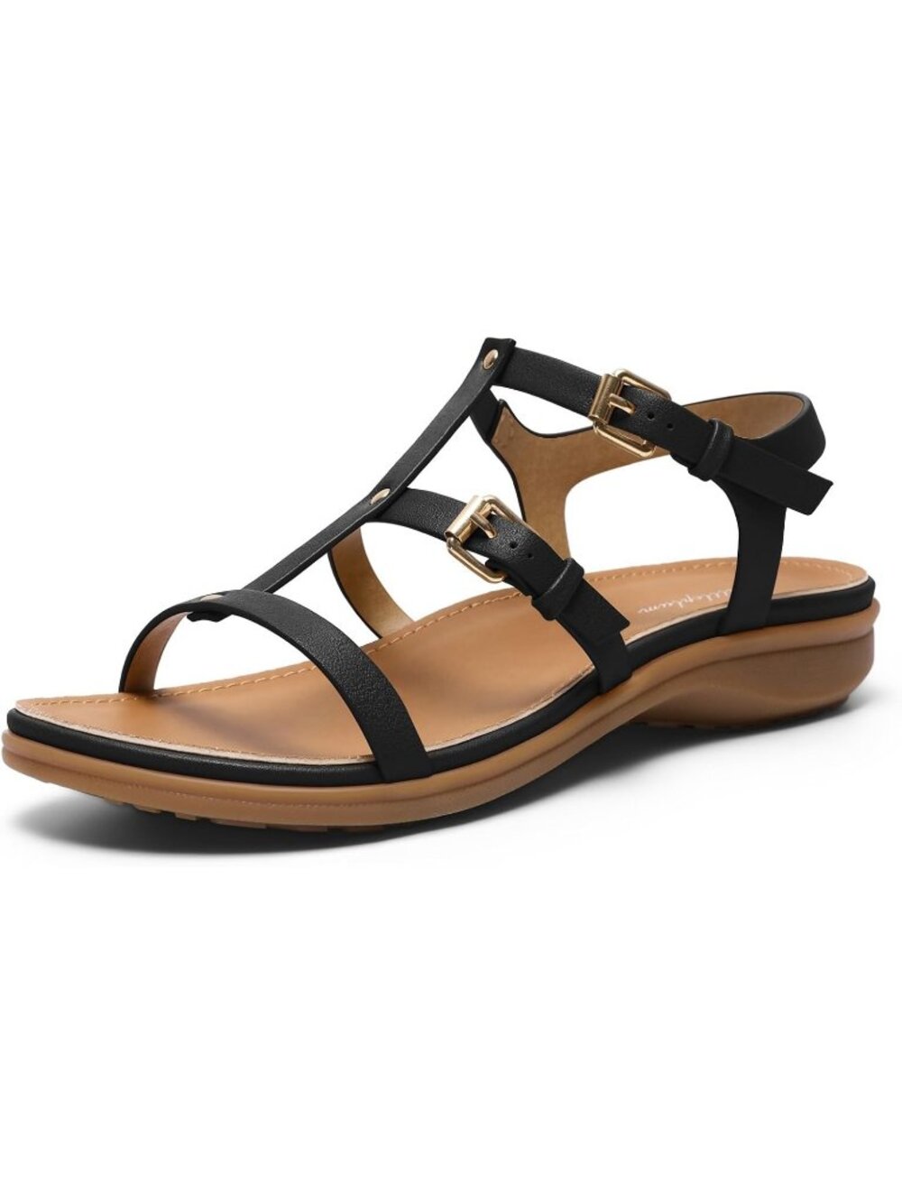 Women's Black Soft Flexible Arch Support Adjustable Gladiator Buckle Sandals